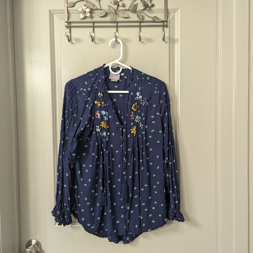 Navy Anthropologie Embellished Tunic Top by Vanessa Virginia